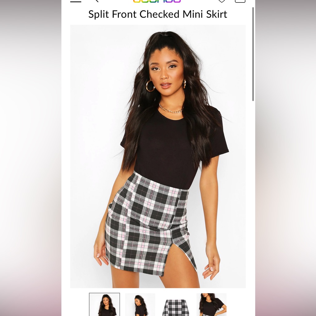 Split Front Checked Mini Skirt